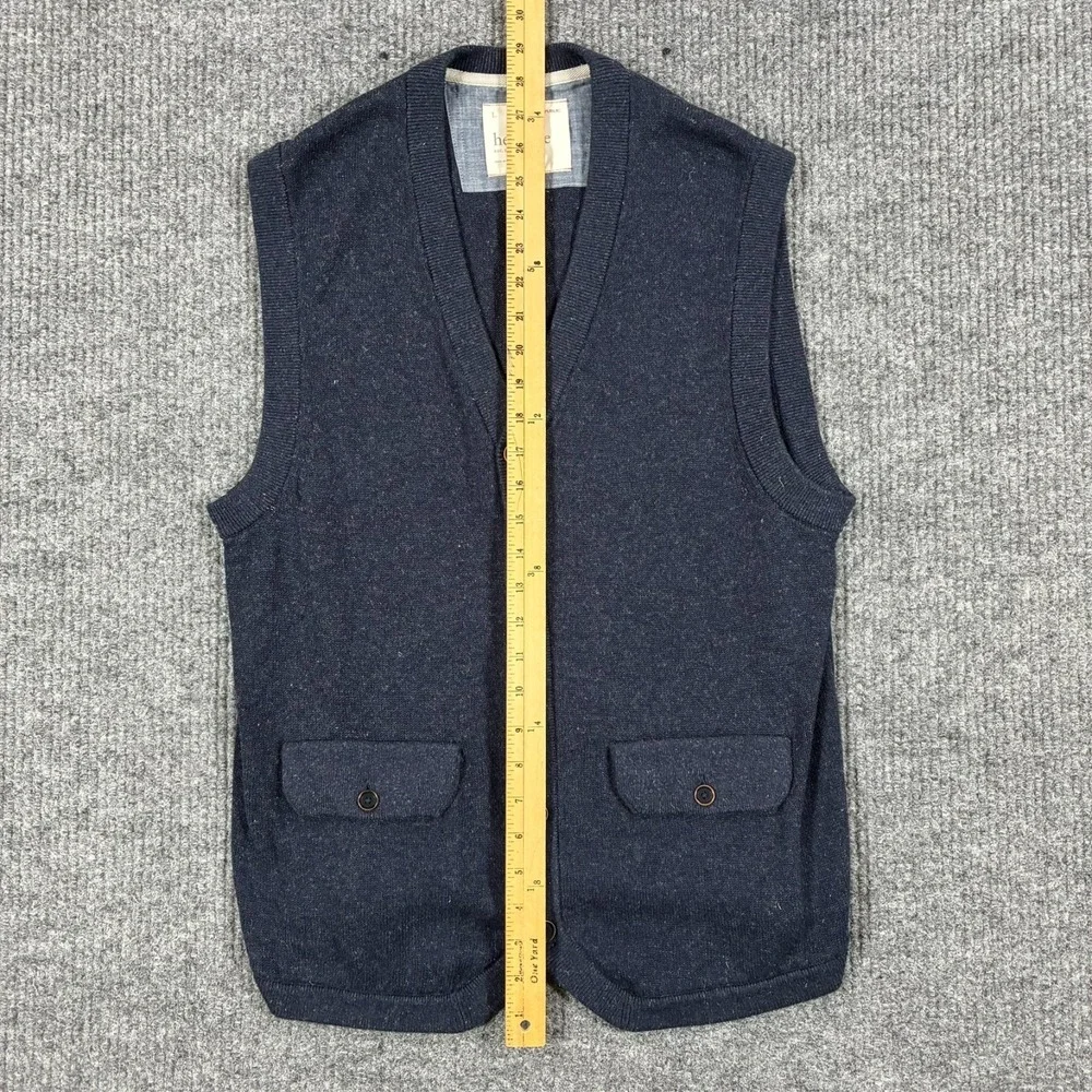 Banana Republic Heritage Sweater Vest Mens Large Navy Button Front Cotton Linen